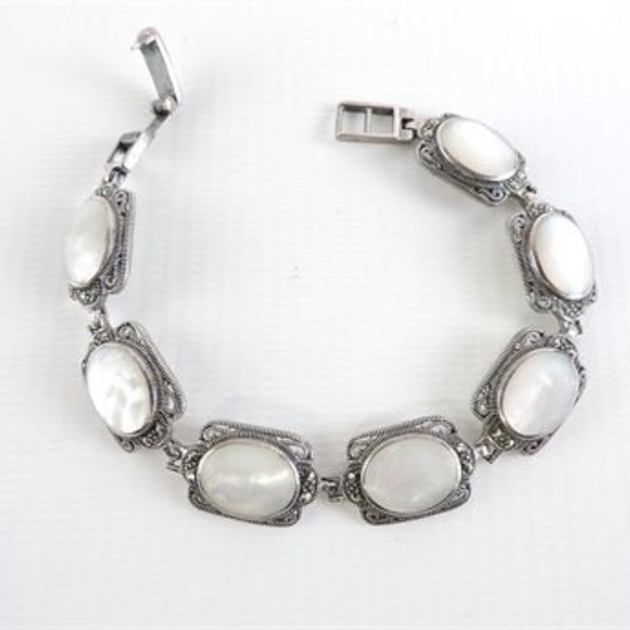 925 Silver & Mother of Pearl Link Bracelet - Picture 4 of 7